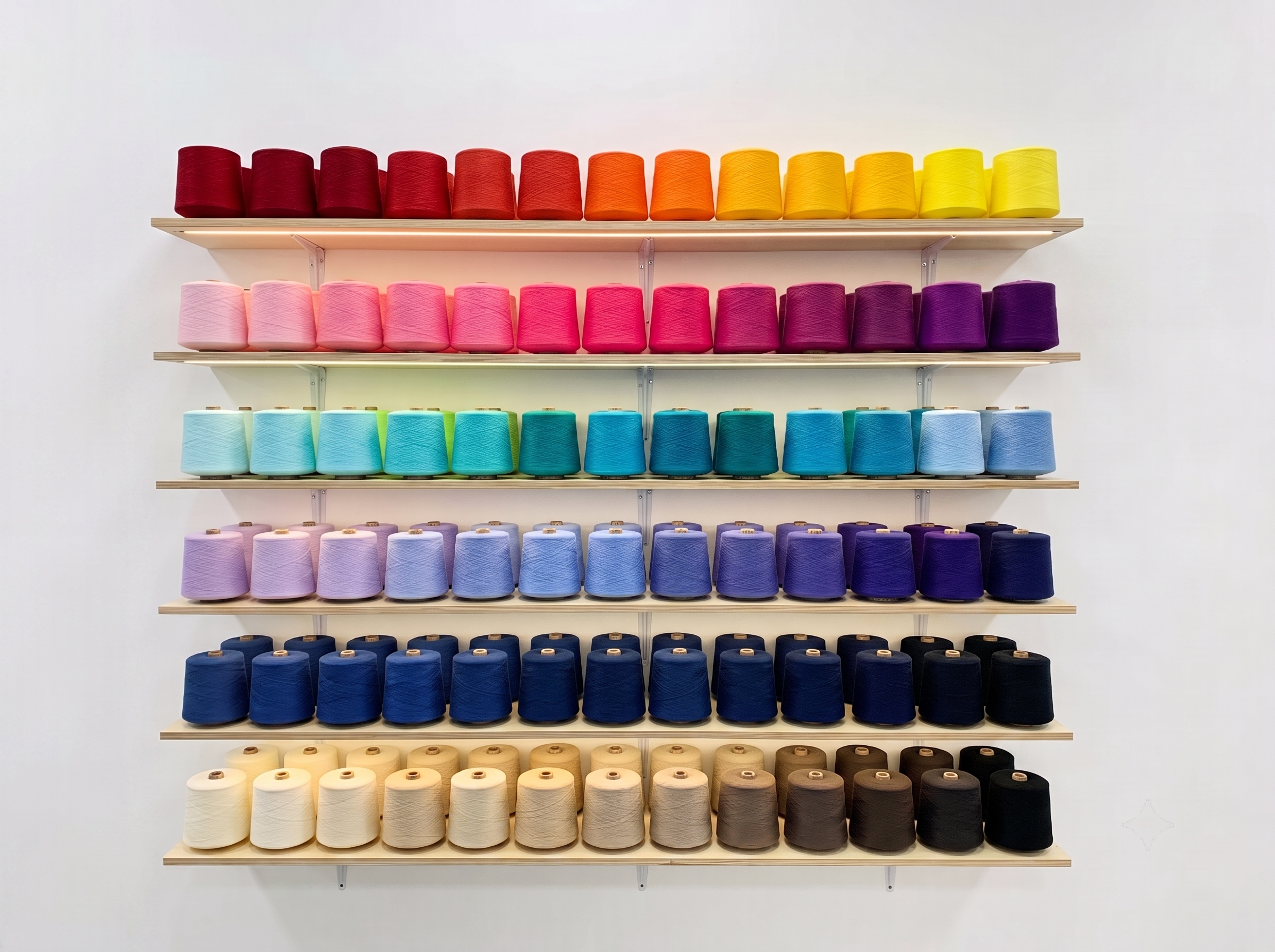 Roccetti di filato colorati sulla parete — materiali premium per calzini